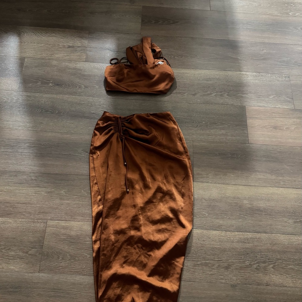 Rust Brown Two-Piece Skirt Set